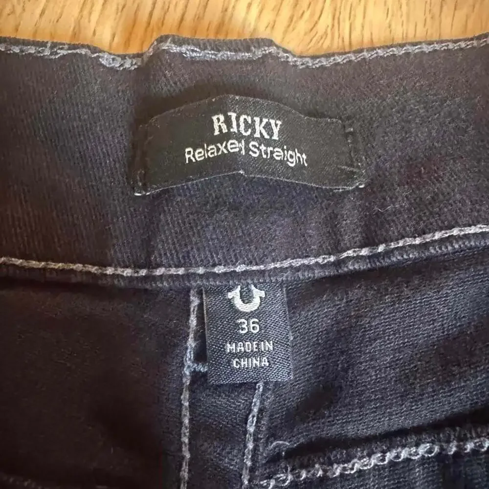 True Religion Ricky Relaxed Straight Leg Jeans Black Size 36